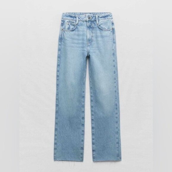 NWOT - Zara, Women's High Rise Straight Leg Jeans - Light Blue. Size: 2 (US). - Picture 12 of 14